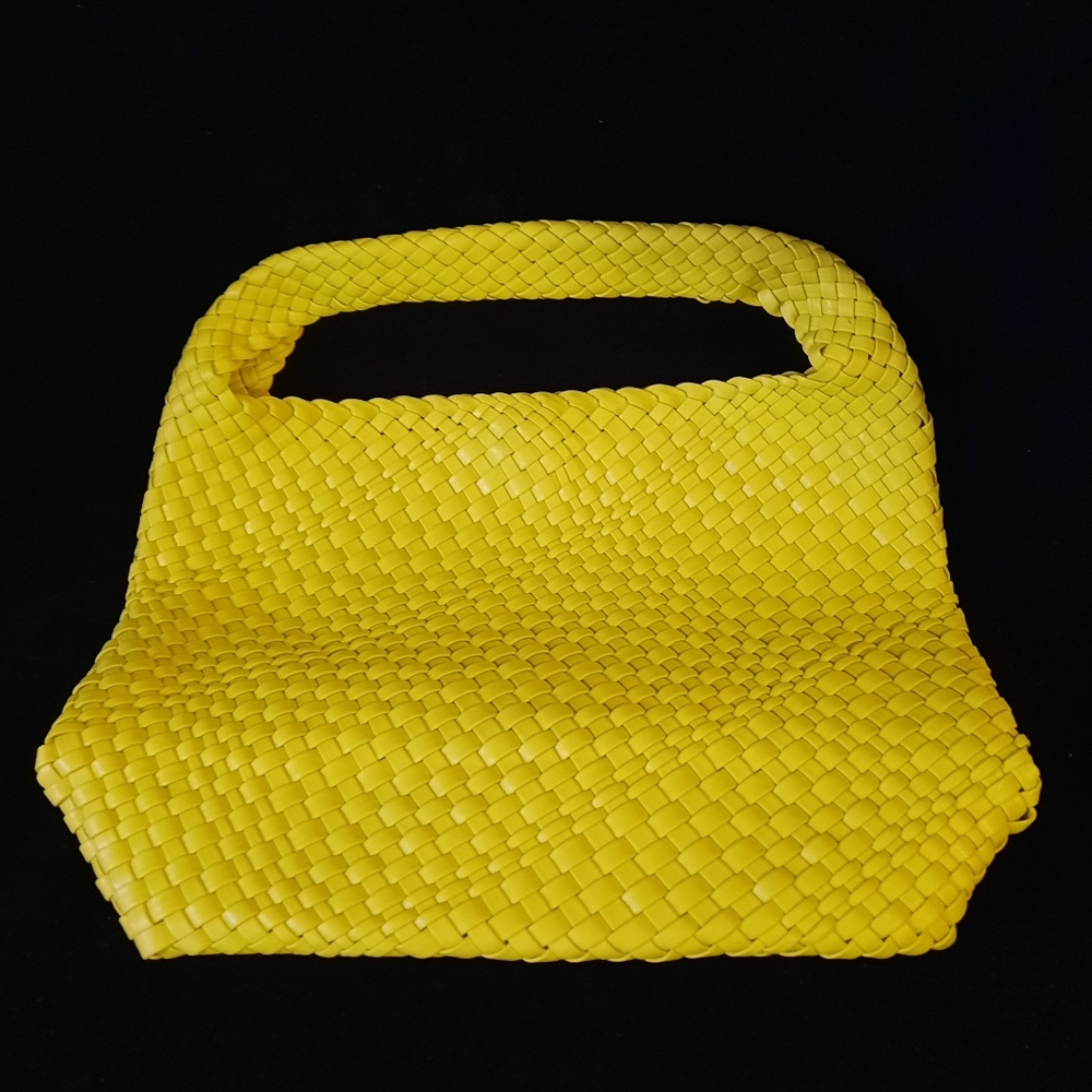 Vegan Woven Hobo Purse Handbag Bright Yellow/Chartreuse 12"x12"x5"